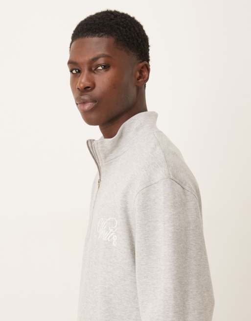 ASOS DESIGN oversized half zip sweatshirt with chest embroidery in heather gray - part of a set, 4 of 5