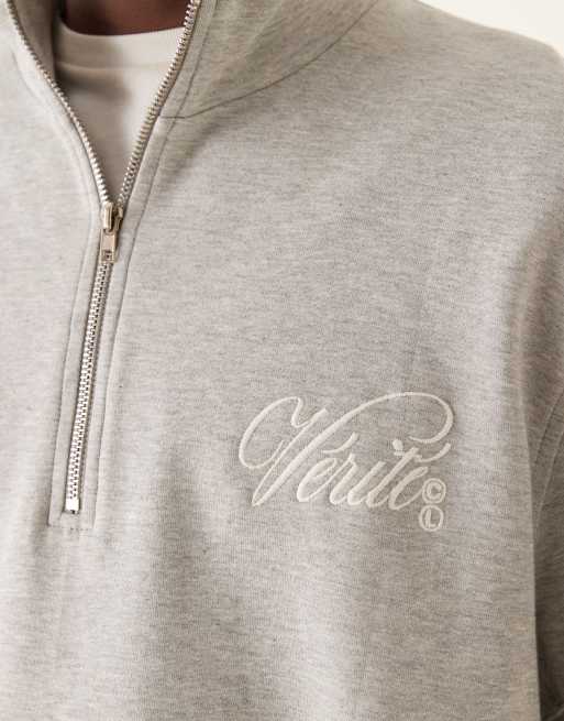 ASOS DESIGN oversized half zip sweatshirt with chest embroidery in heather gray - part of a set, 5 of 5