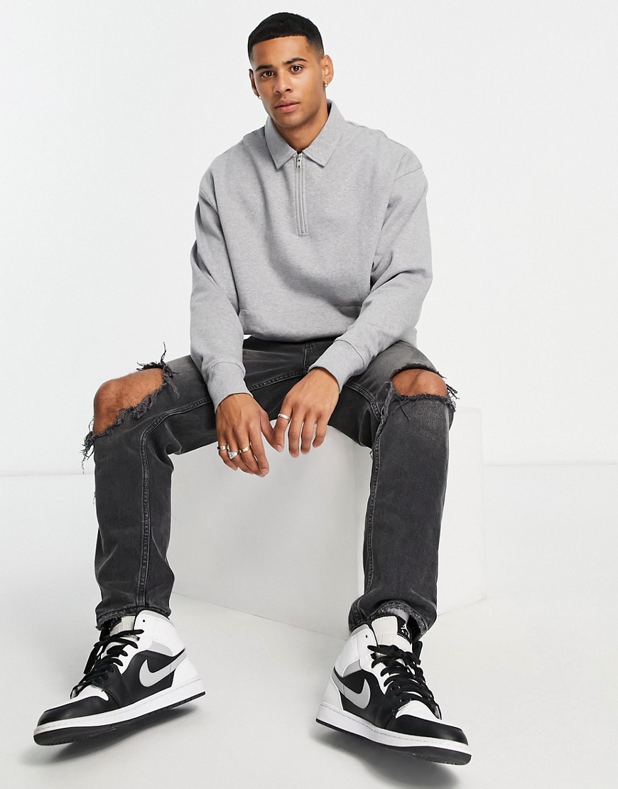 ASOS DESIGN oversized half zip sweatshirt with collar neck in gray - GRAY