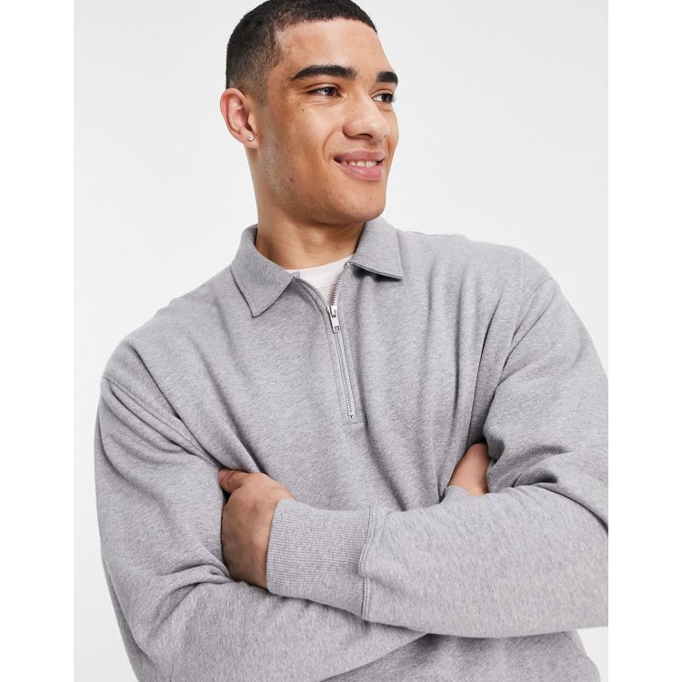 ASOS DESIGN oversized half zip sweatshirt with collar neck in gray 