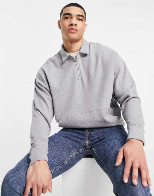 ASOS Oversized Half Zip Track Neck Sweatshirt in Blue for Men