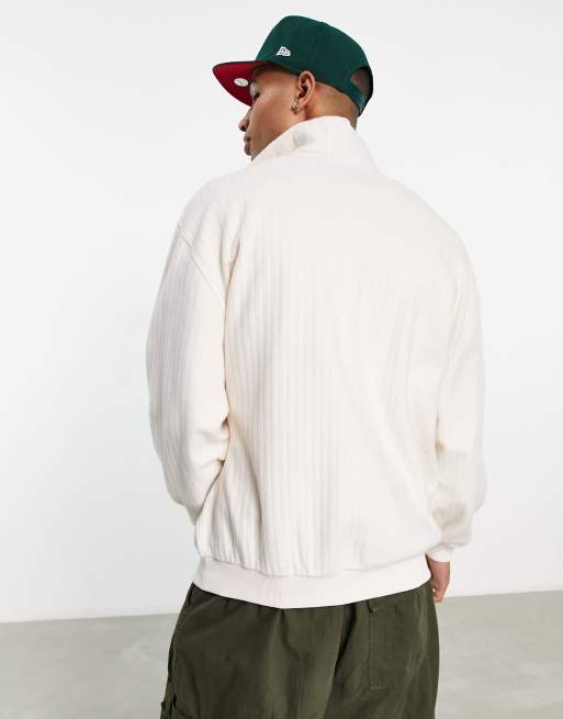 ASOS DESIGN oversized half zip sweatshirt with collared neck in off white  textured rib