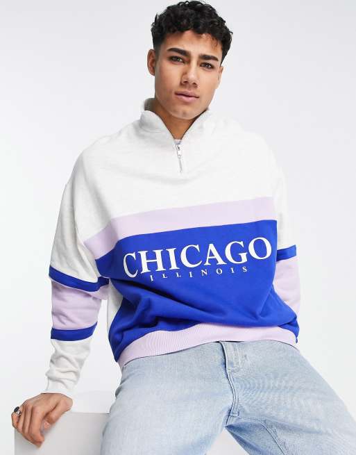 ASOS DESIGN oversized half zip sweatshirt with color block chest panel