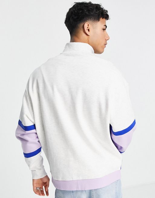 Athletic Oversized Half Zip Panel Sweatshirt in White