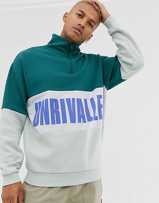 ASOS DESIGN oversized half zip sweatshirt with color block logo | ASOS