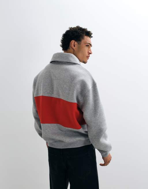 ASOS DESIGN oversized half zip sweatshirt with contrast zip and chest panel in grey marl, 5 of 5