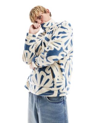 ASOS DESIGN oversized half zip sweatshirt with flower all over print in polar fleece