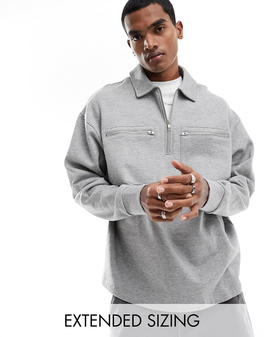 ASOS DESIGN oversized half zip sweatshirt with pockets in grey marl