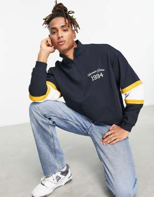 ASOS DESIGN ASOS DESIGN oversized half zip sweatshirt with print in black