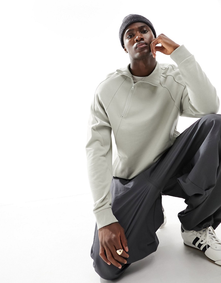 Asos Design Oversized Half Zip Sweatshirt With Ribbed Panels In Gray
