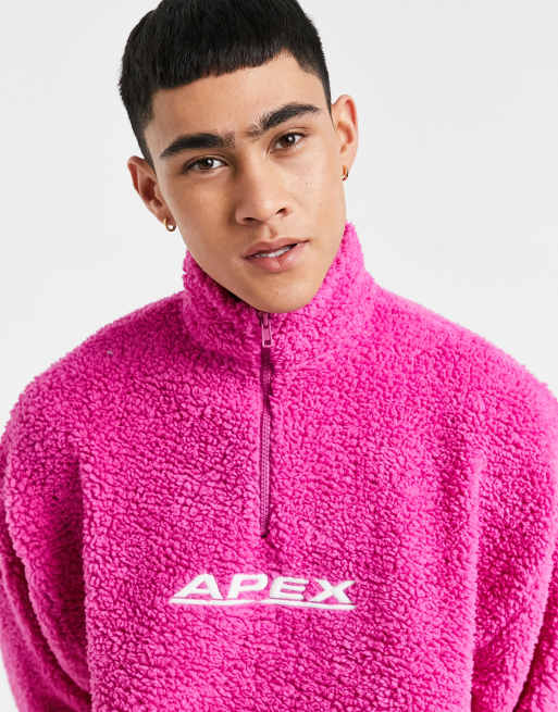 ASOS DESIGN oversized half zip teddy sweatshirt with Apex chest embroidery in skater bright pink ASOS