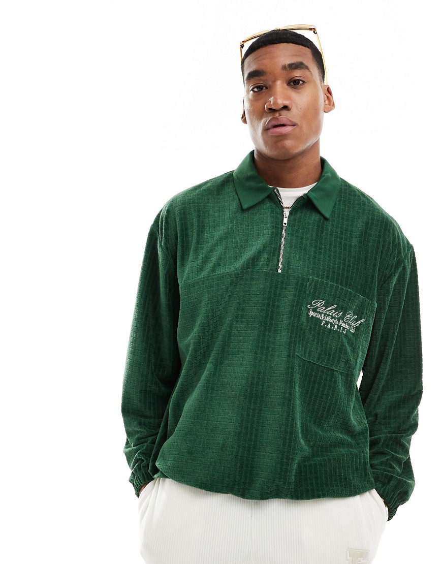 ASOS DESIGN oversized half zip textured sweatshirt in dark green