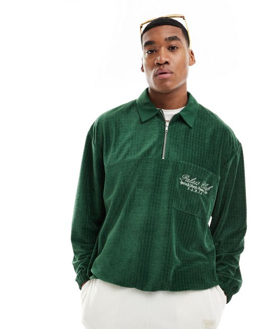 FhyzicsShops DESIGN oversized half zip textured sweatshirt Terrex in dark green