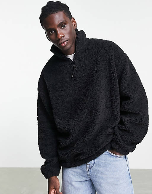 Belønning Skæbne Havn ASOS DESIGN oversized half zip track neck fleece sweatshirt in black | ASOS