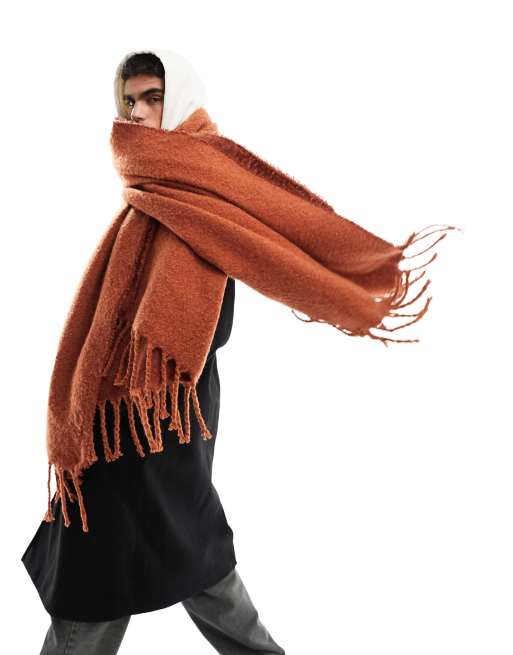 ASOS DESIGN - Oversized halstørklæde i tæppestil i flere nuancer af brændt siennarød