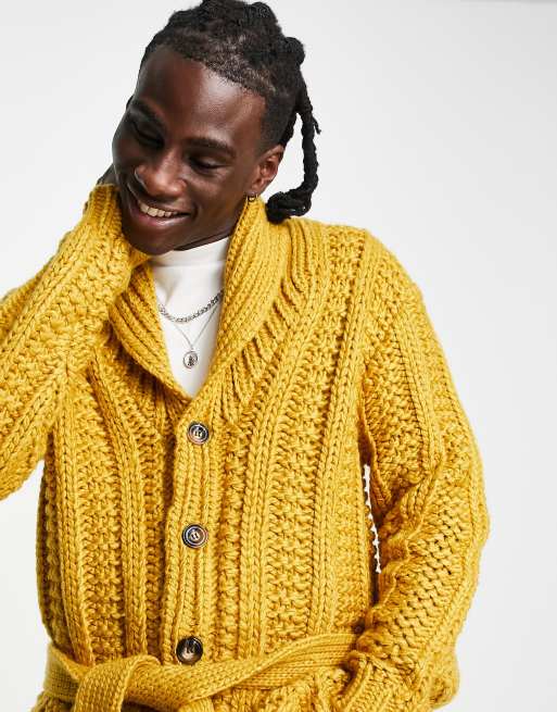 ASOS DESIGN oversized handknit look cardigan in mustard