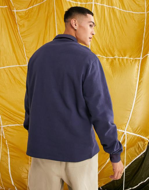 ASOS DESIGN oversized harrington half zip sweatshirt in navy  , 2 of 4