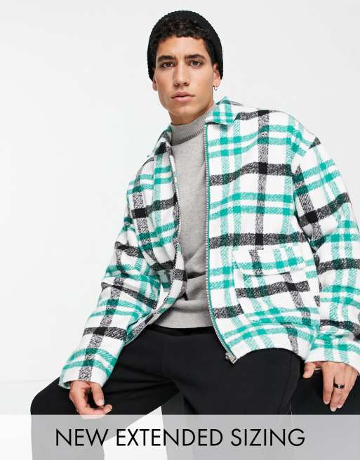 ASOS DESIGN oversized harrington in wool look green check