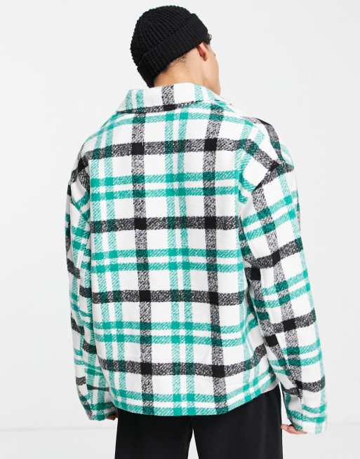 ASOS DESIGN oversized harrington in wool look green check, 2 of 4