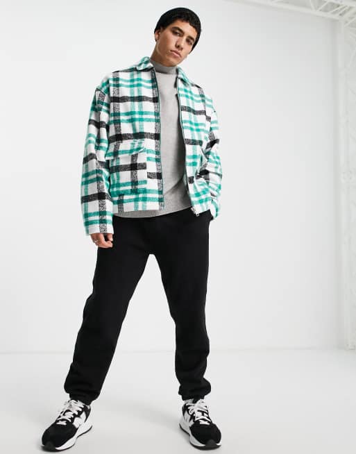 ASOS DESIGN oversized harrington in wool look green check, 4 of 4