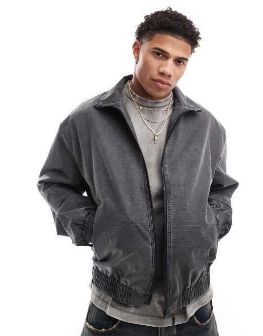 ASOS DESIGN - Oversized Harrington jack in grijs met wassing