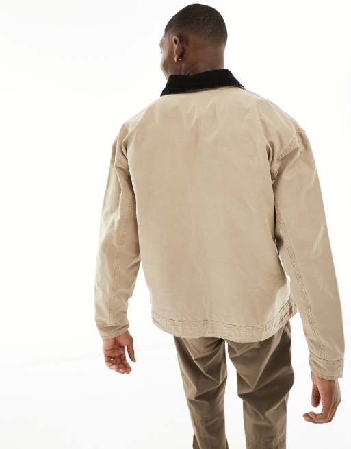 ASOS DESIGN - Oversized Harrington jack met wassing en corduroy kraagje in beige, 3 van 4