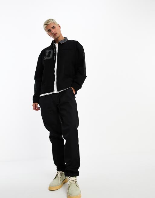 ASOS DESIGN - Oversized Harrington jack met wassing, kraag van corduroy en badge in zwart