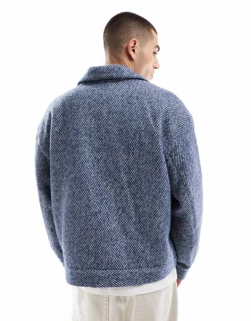 ASOS DESIGN - Oversized harrington jack met wollook en visgraatmotief in marineblauw, 2 van 4