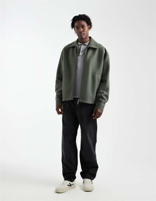 ASOS DESIGN - Oversized Harrington jack met wollook in groen, 2 van 5