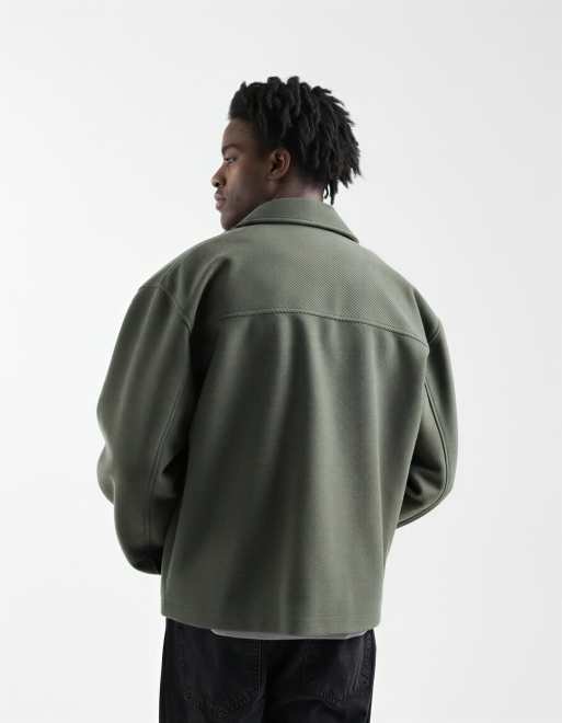 ASOS DESIGN - Oversized Harrington jack met wollook in groen, 3 van 5