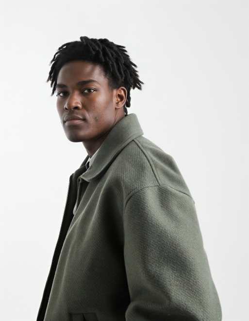 ASOS DESIGN - Oversized Harrington jack met wollook in groen, 4 van 5