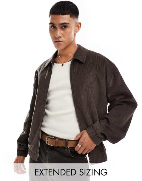ASOS DESIGN - Oversized Harrington jack van corduroy in bruin - view 1