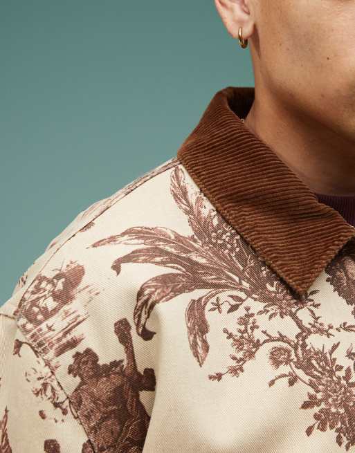 ASOS DESIGN - Oversized Harrington jack van jacquard in kiezelkleur, 3 van 4