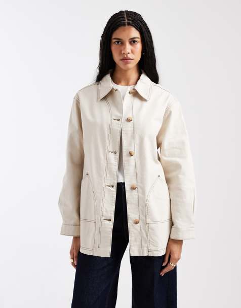 ASOS DESIGN - Oversized Harrington jack van katoen in lichtbeige - view 1