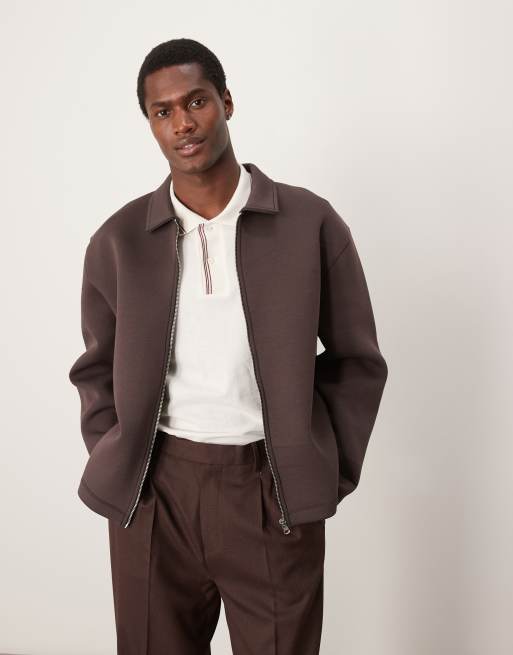ASOS DESIGN - Oversized Harrington jack van scuba-achtige stof in bruin, 2 van 4