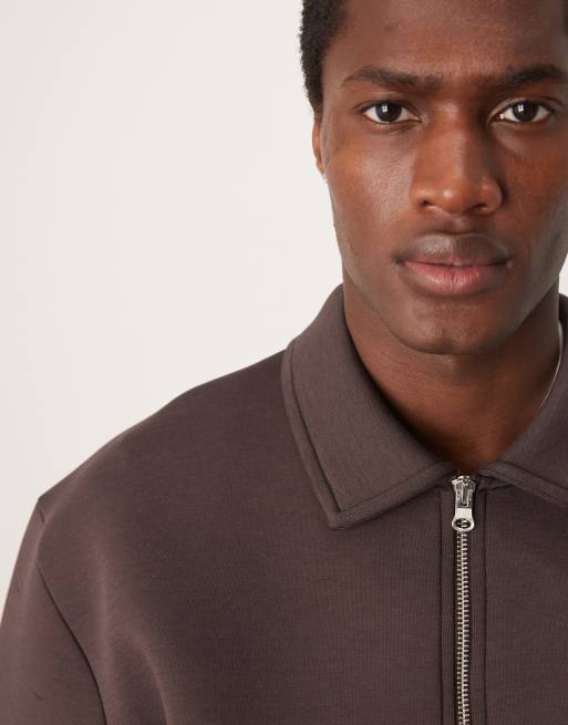 ASOS DESIGN - Oversized Harrington jack van scuba-achtige stof in bruin, 4 van 4