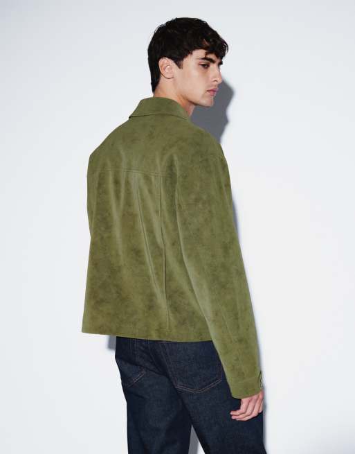 ASOS DESIGN - Oversized harrington jack van suède in groen, 4 van 9