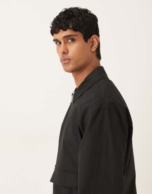 ASOS DESIGN oversized harrington jacket in black, 4 of 5