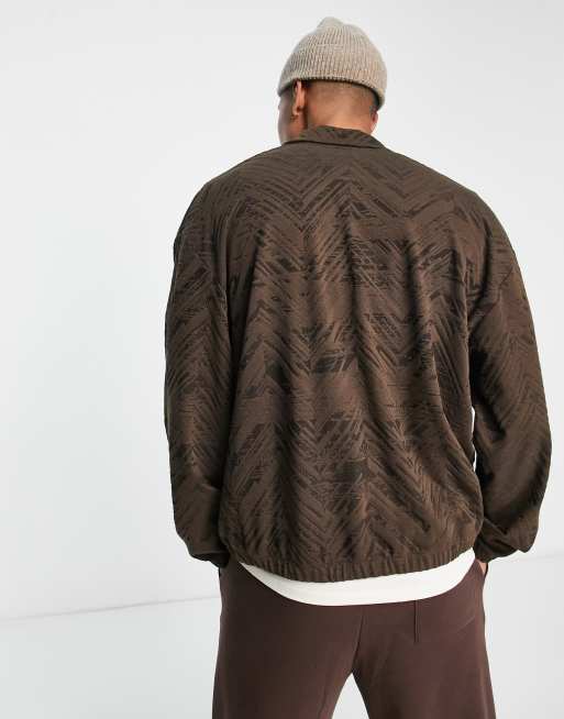 ASOS DESIGN oversized harrington jacket in brown jacquard, 2 of 4