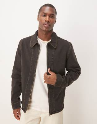 Asos Design Oversized Harrington Jacket In Brown Wash