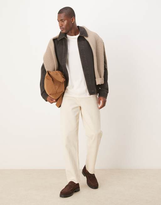 ASOS DESIGN oversized harrington jacket in brown wash
