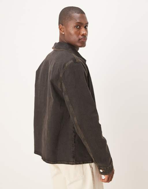 ASOS DESIGN oversized harrington jacket in brown wash