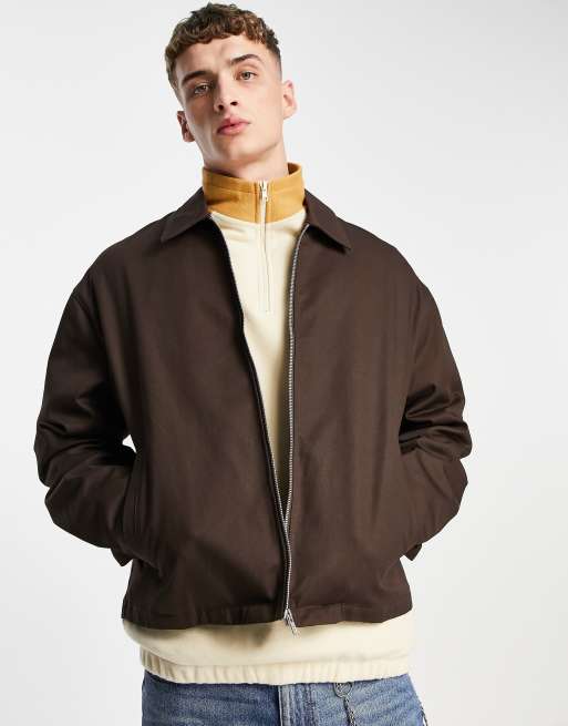 ASOS DESIGN oversized harrington jacket in brown | ASOS