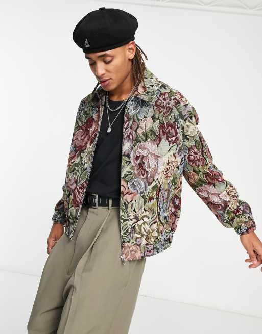 ASOS DESIGN oversized harrington jacket in floral jacquard