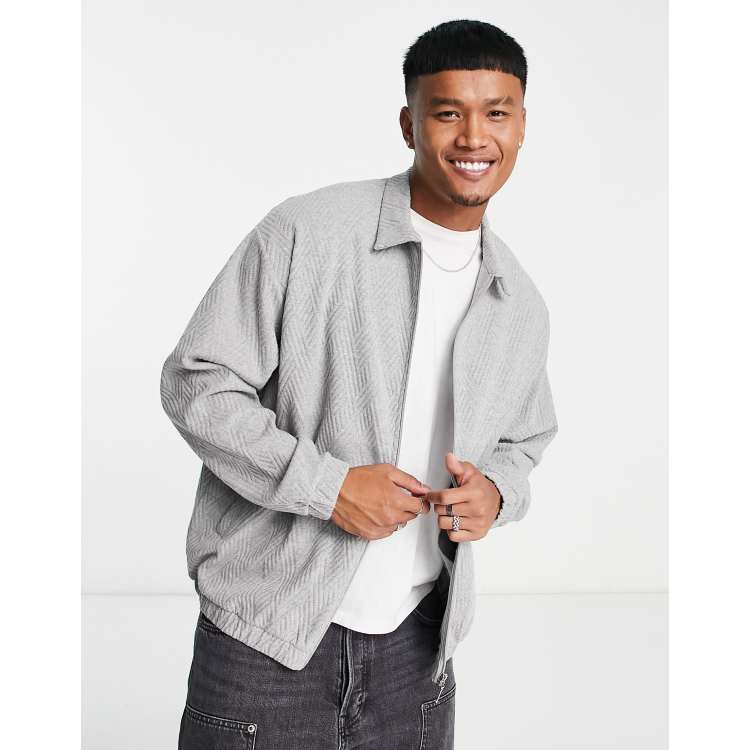 ASOS DESIGN oversized harrington jacket in gray geo jacquard texture