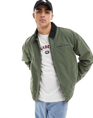 Asos Design Oversized Harrington Jacket In Khaki-green