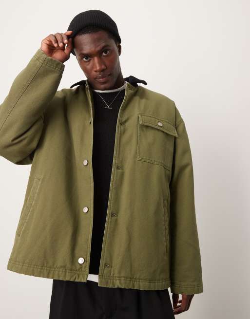 ASOS DESIGN oversized harrington jacket in khaki