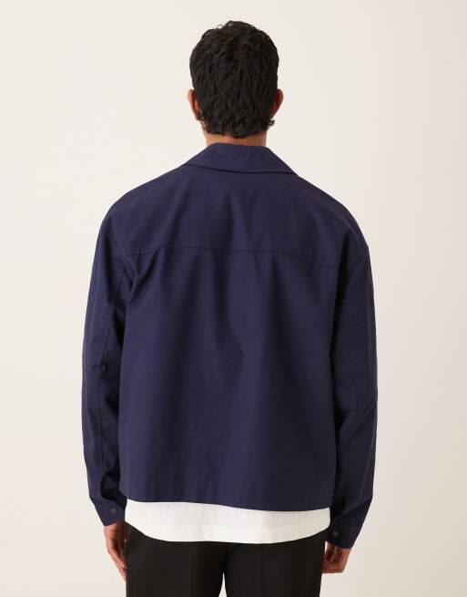 ASOS DESIGN oversized harrington jacket in navy, 3 of 5