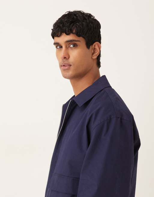 ASOS DESIGN oversized harrington jacket in navy, 4 of 5