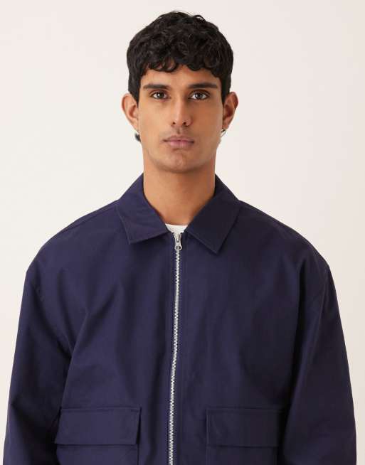 ASOS DESIGN oversized harrington jacket in navy, 5 of 5